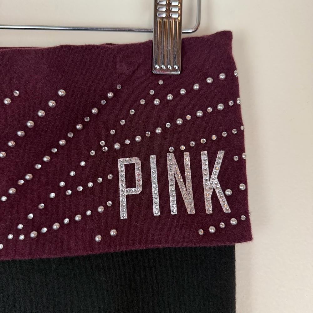 VS PINK Foldover Waist Bling Black Flare Yoga Leggings Pants Small Long Tall
